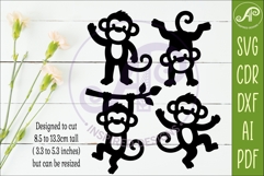 Cute Monkey Silhouette SVG, Monkeys cut out shapes Product Image 2
