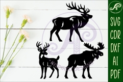 Elk, Buck and Moose silhouette laser cut outs SVG files Product Image 2
