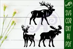 Elk, Buck and Moose silhouette laser cut outs SVG files Product Image 2