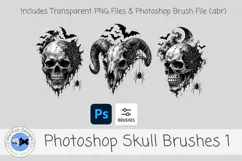 Photoshop Skull Brushes 1 | Gothic Halloween PNG & ABR Brush Product Image 3