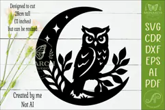 Owl and Moon Wall Art SVG, Woodland owl Laser Cut Design Product Image 2