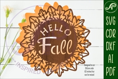Hello fall leaf wreath wall sign svg laser cut file Product Image 2