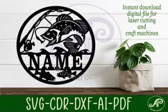 Bass fishing name sign svg laser cut template Product Image 2