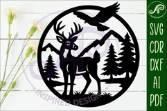 White tail deer mountain scene wall sign svg laser cut file Product Image 2