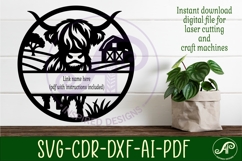 Highland cow themed name sign design for laser cutting Product Image 2
