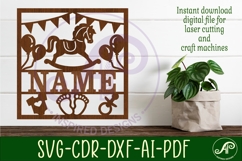 Baby name sign Rocking horse laser cut design or card Product Image 2