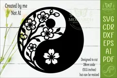 Cherry Blossom Yin Yang SVG, Floral Zen Wall Art Laser Cut Product Image 2