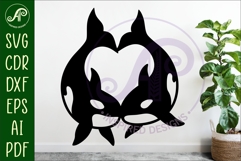 Orcas, killer whales heart wall sign svg laser cut Product Image 2