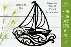 Sailboat Ocean Waves Wall Art SVG Nautical Coastal Laser Cut Product Image 2