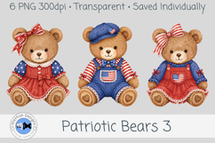 Patriotic Bears Clipart Set 3, 6 PNG Teddy Bears Product Image 3