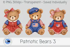 Patriotic Bears Clipart 3, 6 PNG Teddy Bears Product Image 3