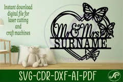 Butterfly wreath Mr and Mrs heart wall sign svg laser Product Image 2
