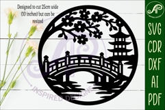 Japanese Bridge Wall Art SVG Laser Cut File, Pagoda Cherry Product Image 2