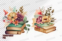 PNG Watercolor Floral Books Clipart Product Image 3