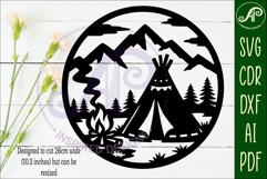 Tipi Camp Scene Wall Art , Teepee campfire sign Day Product Image 2