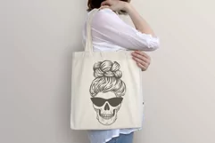 Skull mom life svg. Skull svg messy bun cut files silhouette Product Image 3