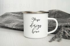 White camping enamel mug mockup, travel cup mockup, JPG file Product Image 1