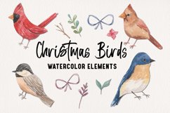 Christmas Birds Festive Fun Leaves Watercolor Set Painted Product Image 1