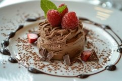 Chocolate mousse dessert with raspberries and chocolate shav Product Image 1