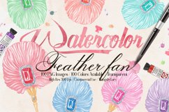 100 Hand Painted Watercolor Handy Feather Fan Clip Arts Product Image 1