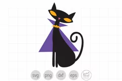 Black Cat in Cape SVG and Clipart for Halloween Product Image 1