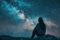 Woman contemplating the night sky Product Image 1