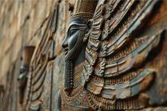 Intriguing Old wall painted with Assyrian queens. Generate a Product Image 1