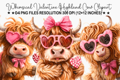 Whimsical Valentine Highland Cow Clipart Product Image 1