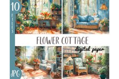 Watercolor flower cottages clipart -floral country house JPG Product Image 1