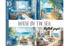Watercolor houses by the sea clipart - summer house interior Product Image 1