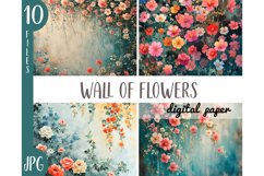 Watercolor wall of flowers clipart - grunge scrapbooking JPG Product Image 1