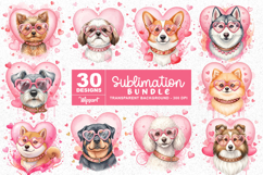 Cute Valentine Dogs with Heart Glasses PNG Bundle Product Image 2