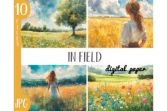 Watercolor field with meadow flowers - wildflowers JPG Product Image 1