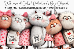 Whimsical Cats Valentine's Day Clipart, Valentine's Day PNG Product Image 1