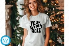 Bella Canvas 3001 Christmas, Woman white Tshirt Mockup Product Image 1