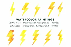 Watercolor Lightning ClipArt Paintings in PNG & Vector EPS Product Image 2