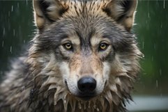 Intense gaze of a wolf in the rain Product Image 1