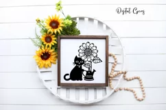 Cat sunflower and watering can design SVG / PNG / EPS / DXF Product Image 2