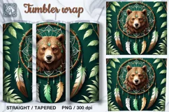 Bear Dream catcher Tumbler Sublimation, 20 oz Tumbler Wrap Product Image 1