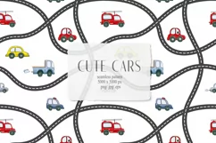 Watercolor funny cars seamless patterns. Digital paper Product Image 1