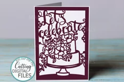 Floral Cake Let's celebrate Birthday card cut out svg dxf Product Image 1
