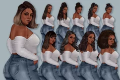African American Plus size girl clipart, Denim fashion girl Product Image 6