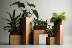 Modern indoor plants display on wooden pedestals Product Image 1