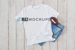 White t-shirt Mockup, guys men jeans football flatlay photo Product Image 1