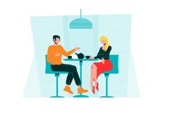 Romantic Couple Dating In Cafe Communicate Vector Product Image 1