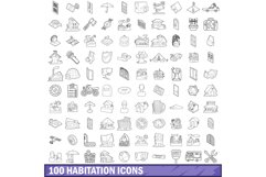 100 habitation icons set, outline style Product Image 1