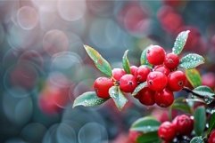 Dewkissed red berries on a lush branch Product Image 1