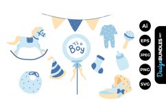 Blue Baby Shower Boy Illustrations Product Image 1