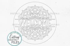 Welcome Mandala door hanger round sign svg dxg wooden cut Product Image 2