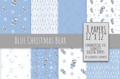Blue Christmas Bear Digital Paper Product Image 1